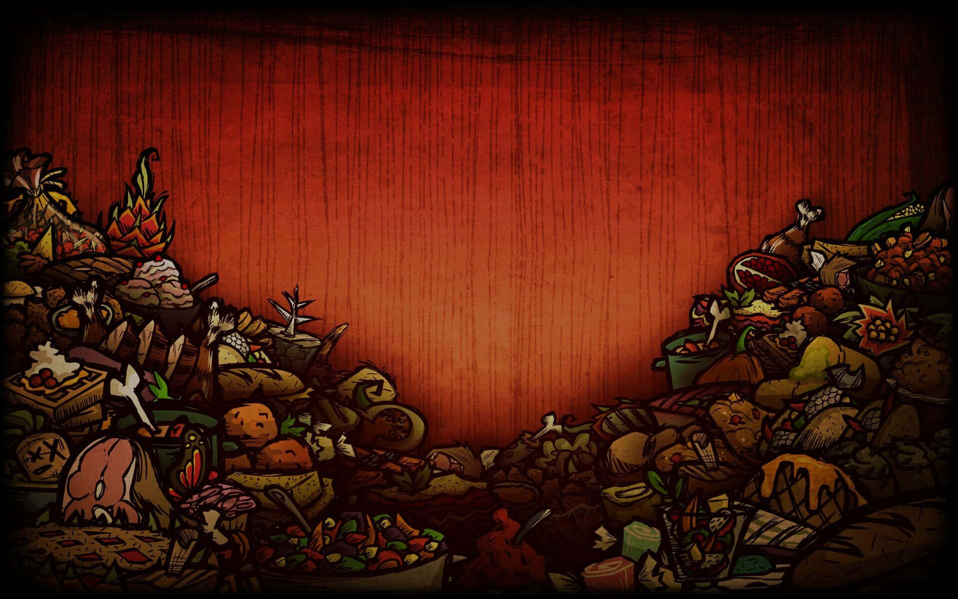 A Red Background With A Lot Of Food On It Background