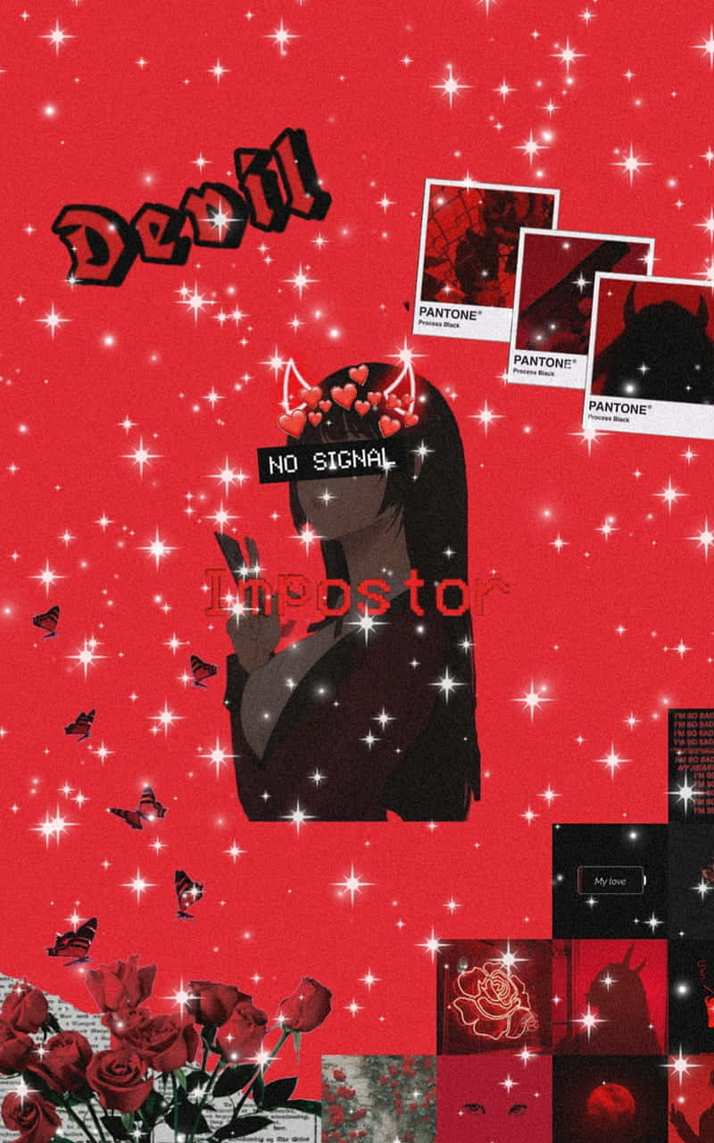 A Red Background With A Picture Of A Girl And A Red Rose Background