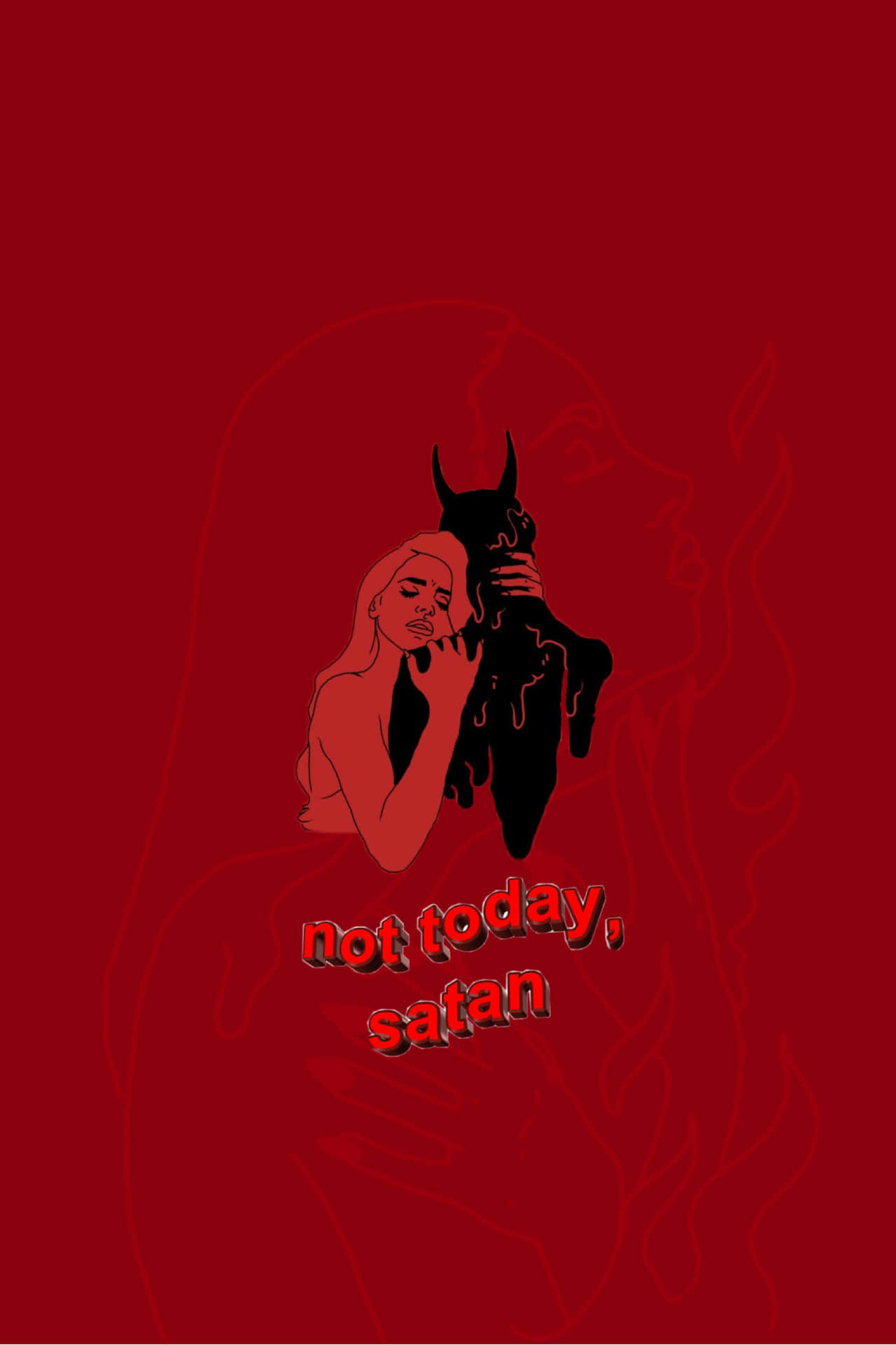 A Red Background With A Woman And A Devil Background