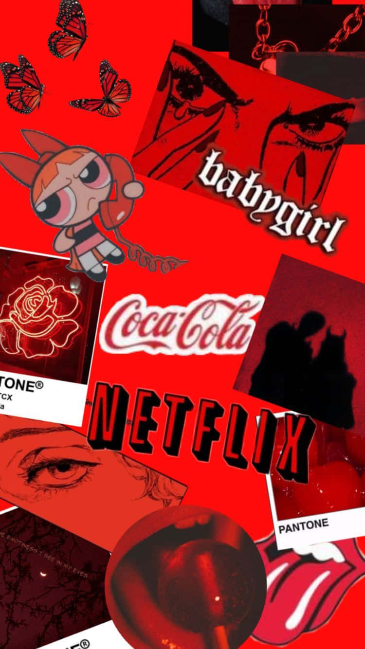 A Red Background With Various Images Of Coca Cola And Netflix Background