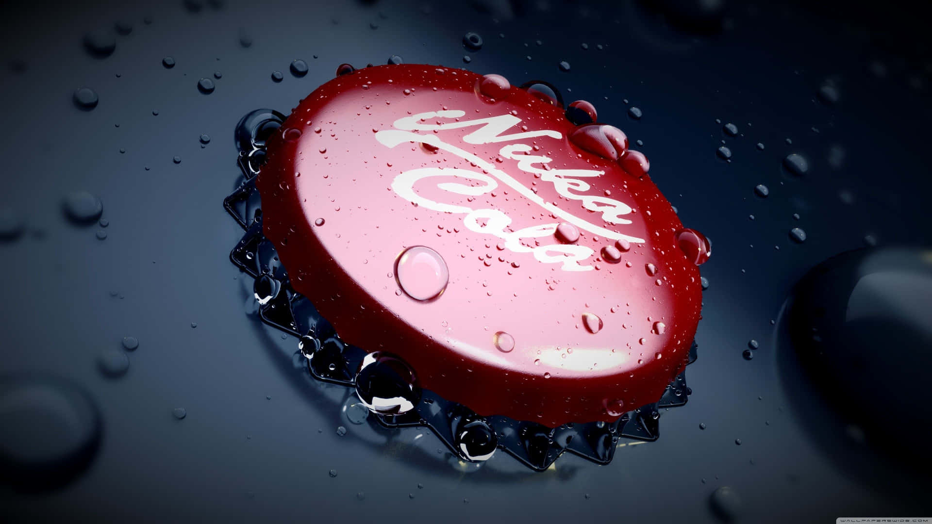 A Red Bottle Cap With Water Drops On It Background