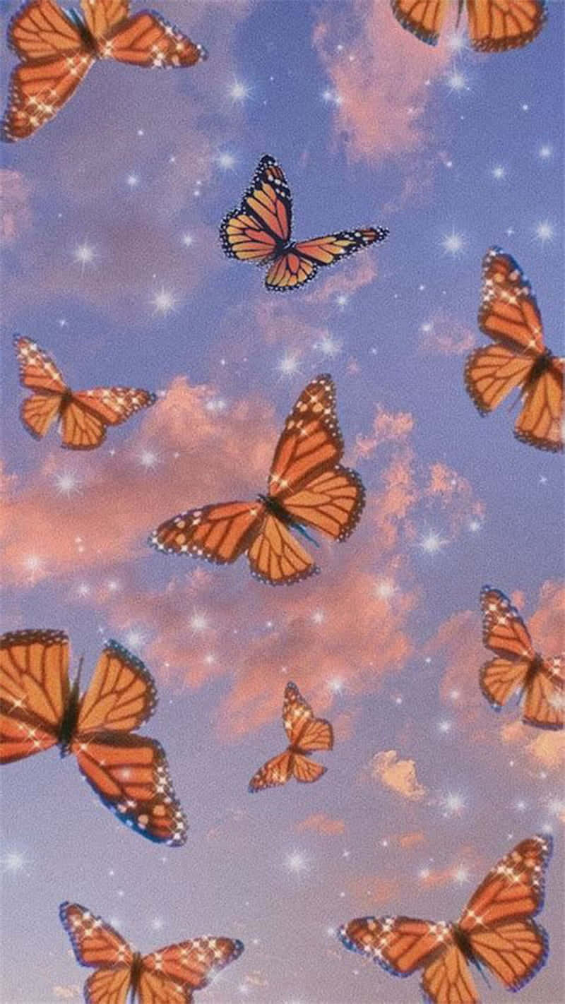 A Red Butterfly Soars Through The Air Background