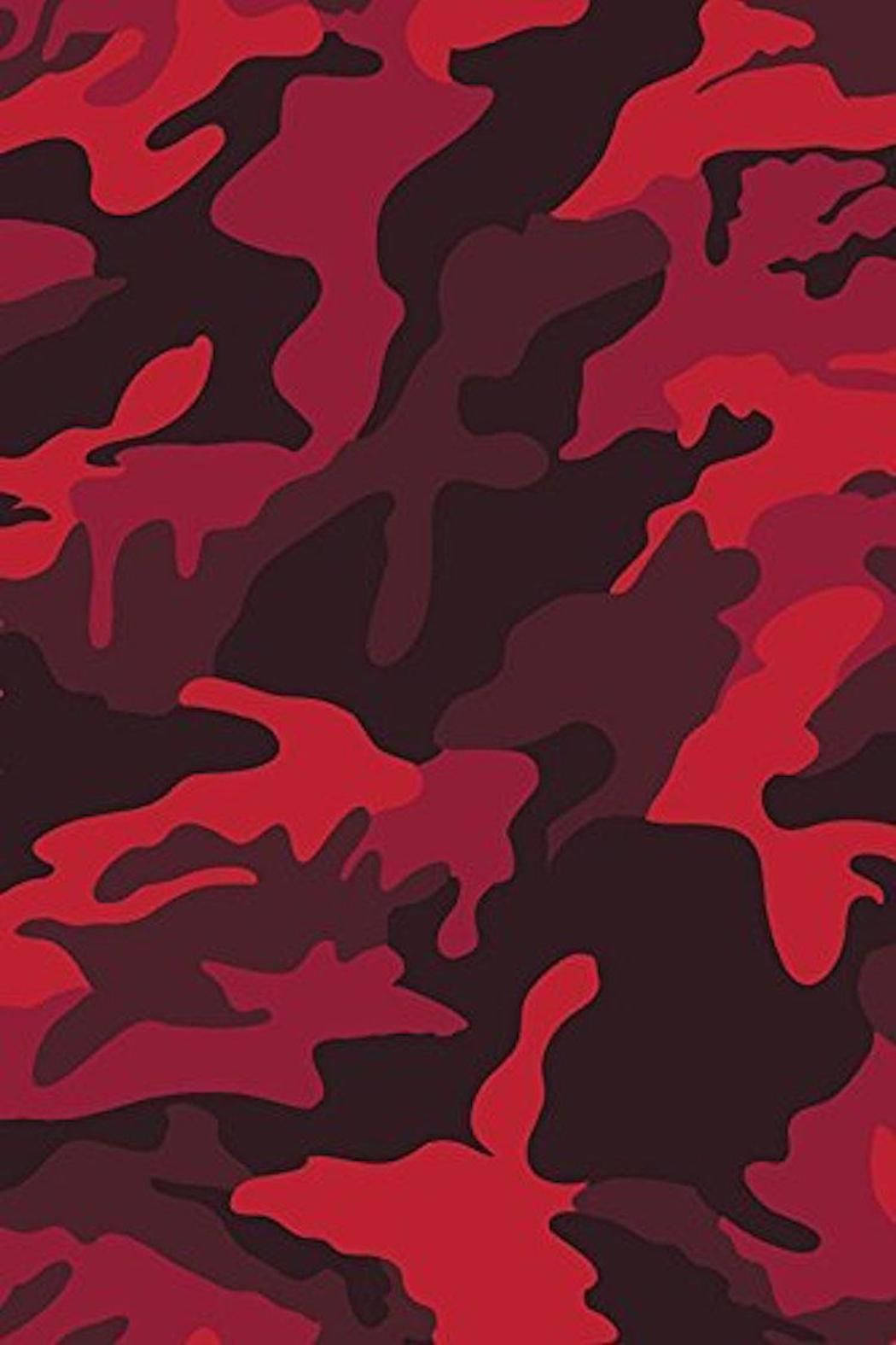 A Red Camouflage Pattern With Black And Red Background