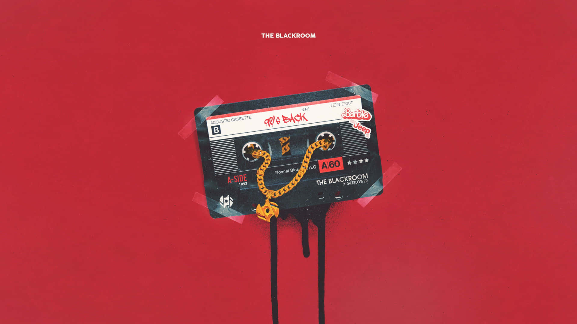 A Red Cassette With A Chain Attached To It Background