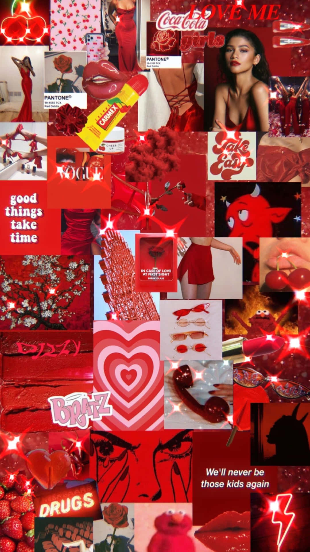 A Red Collage To Brighten Your Walls Background