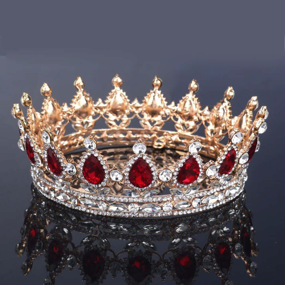 A Red Crown With Crystals On It Background