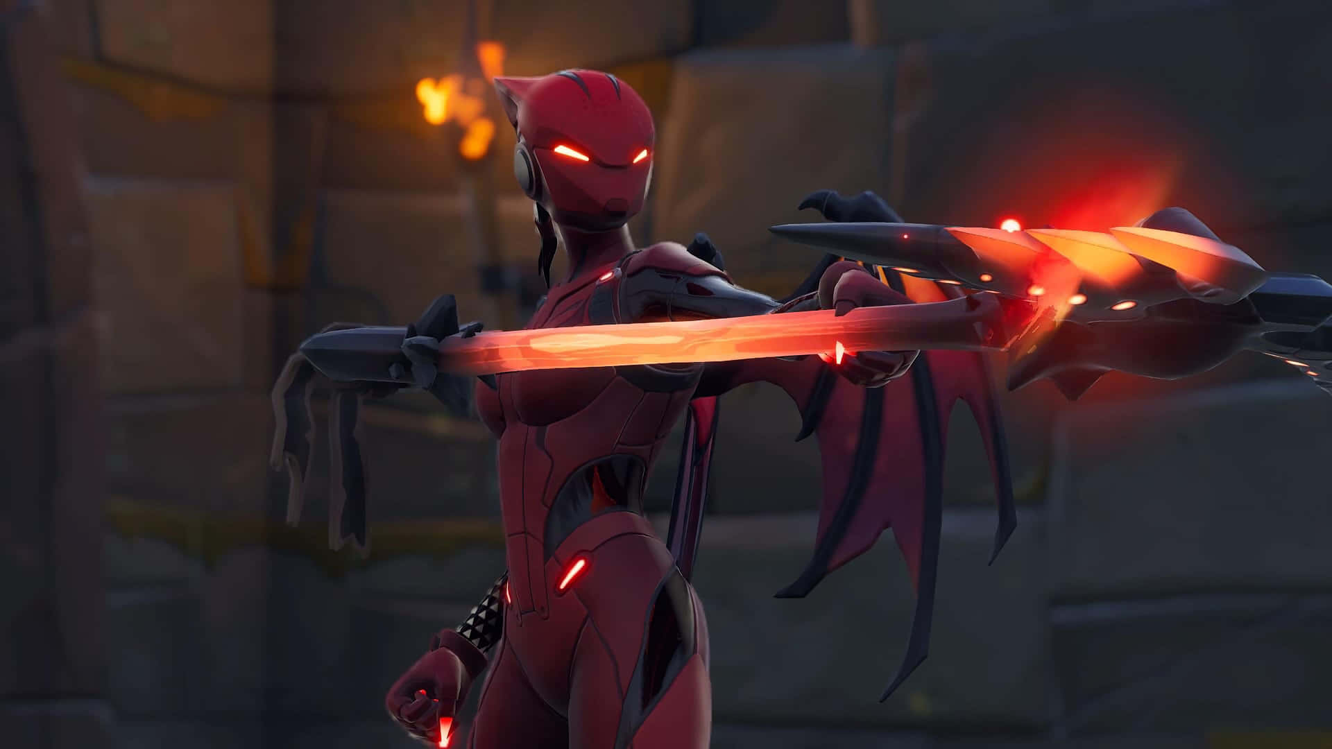 A Red Devil With A Sword In Front Of Her