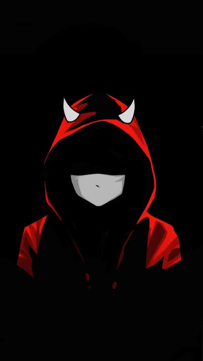 A Red Devil With Horns In A Hoodie Background