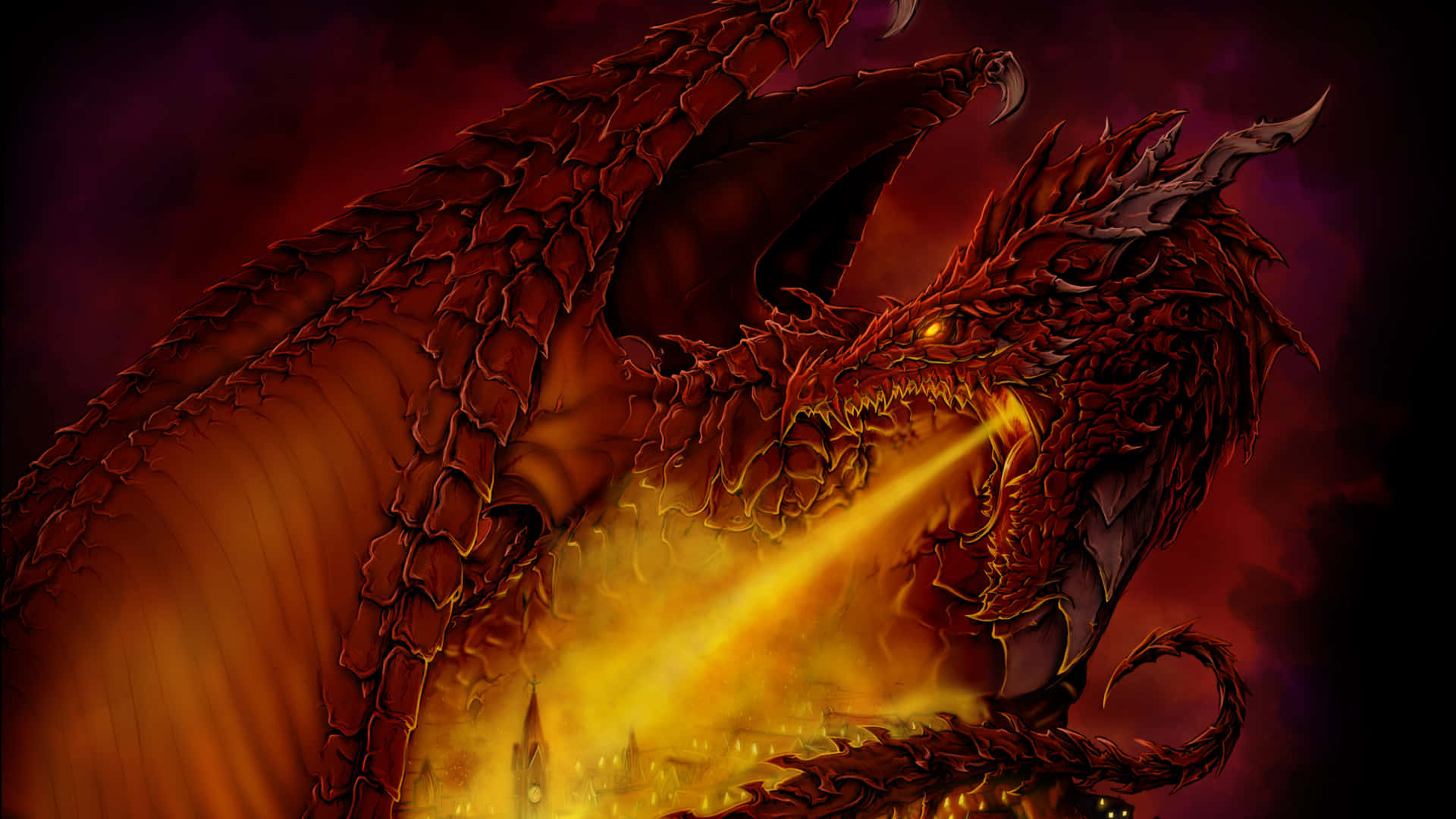 A Red Dragon With Flames Coming Out Of Its Mouth Background