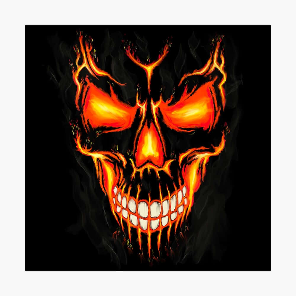 A Red Flame Skull Against A Smoky Background Background