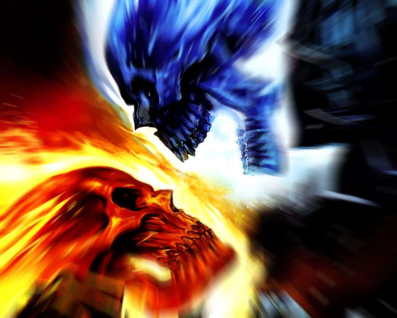 A Red Flame Skull Roars In The Darkness Background