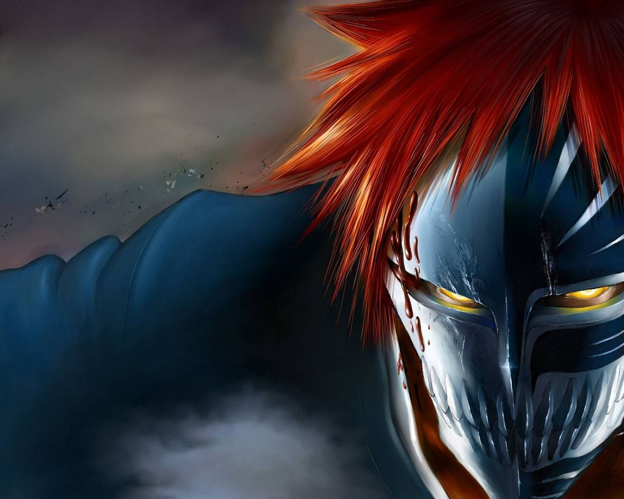 A Red Haired Anime Character With A Mask Background