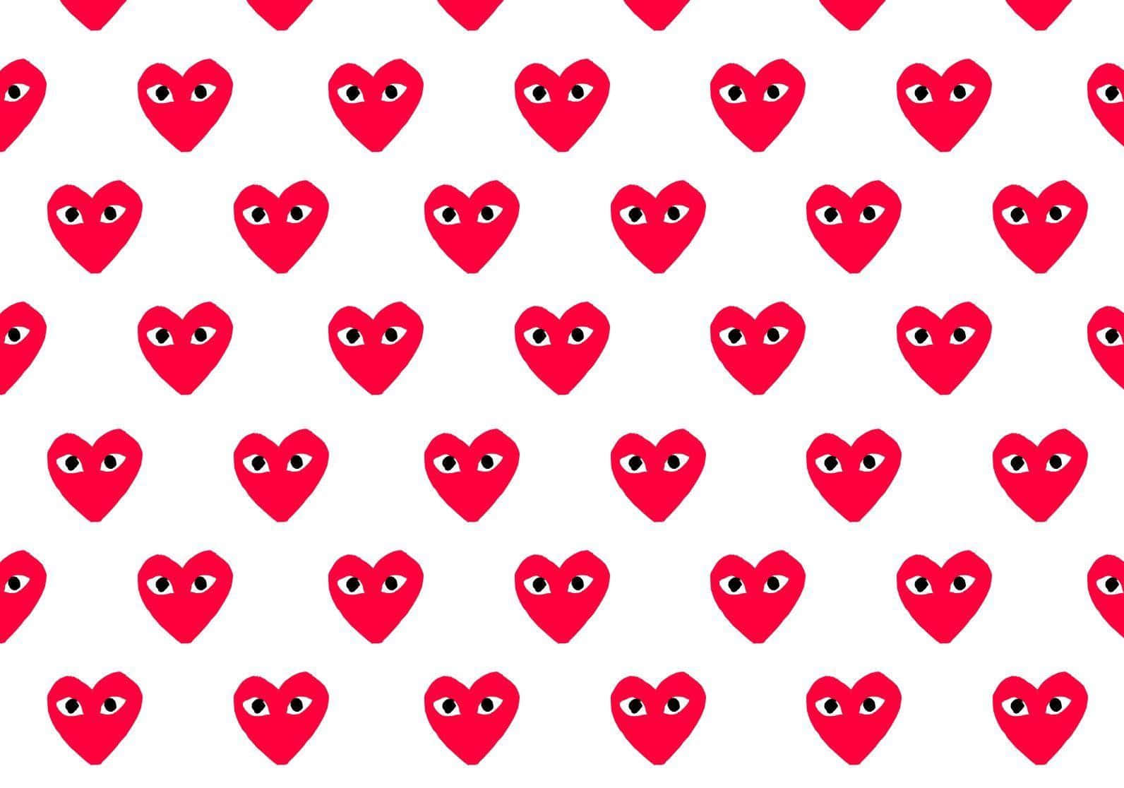 A Red Heart Pattern With Many Eyes Background