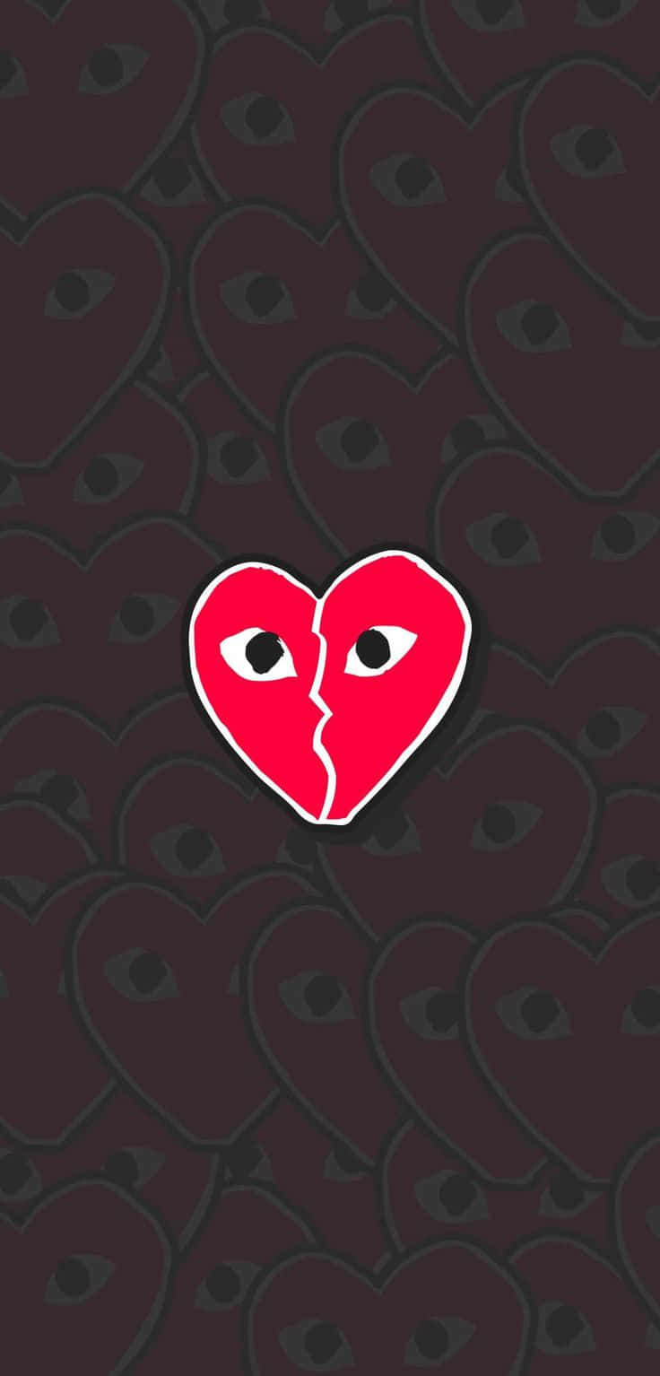 A Red Heart With Two Eyes On It Background