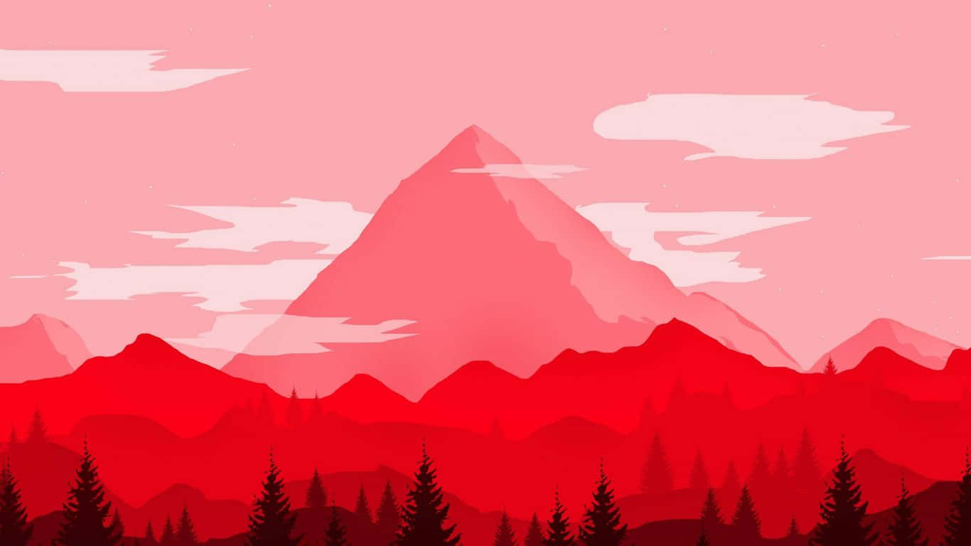 A Red Mountain Landscape With Trees And Mountains Background