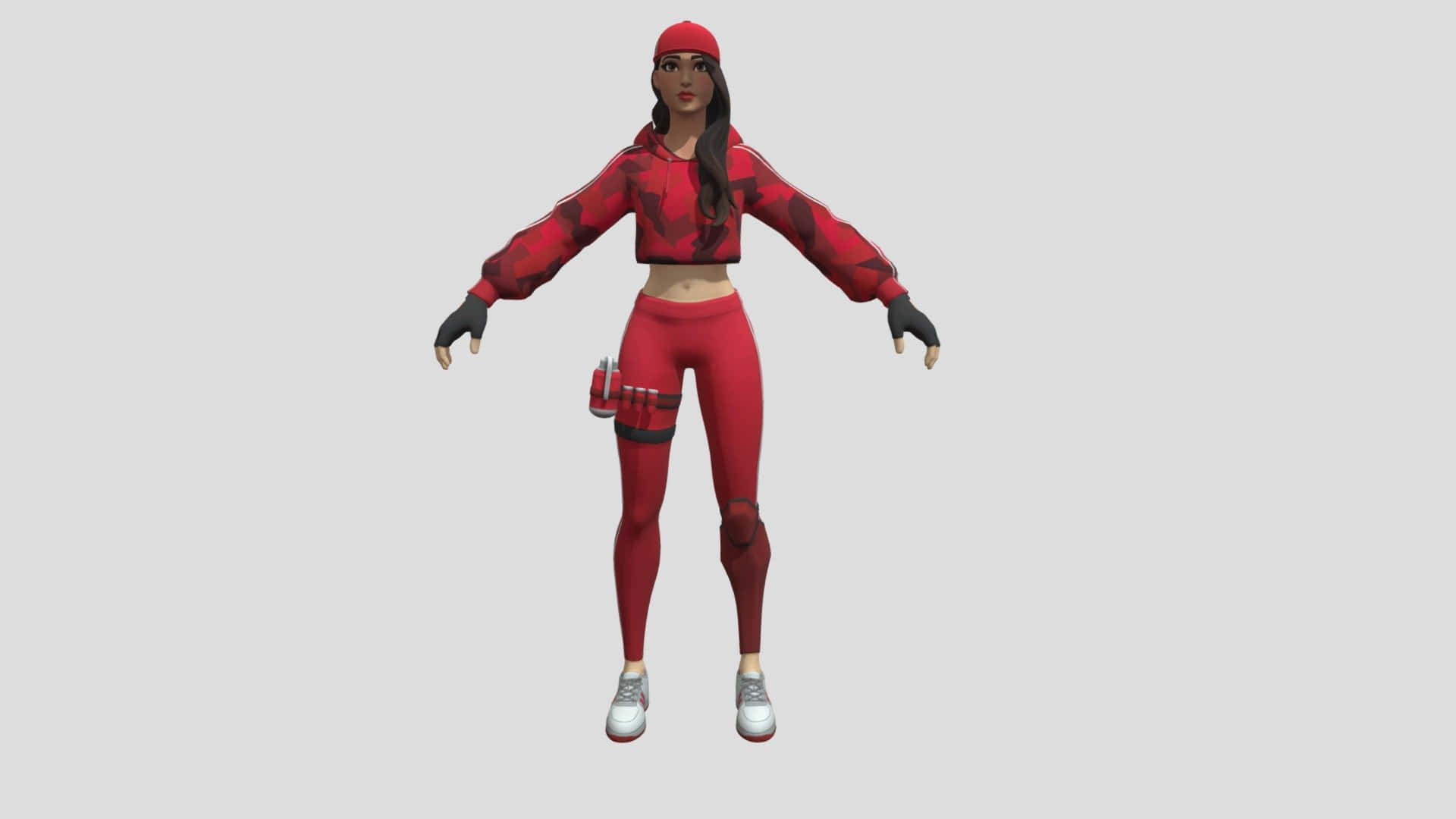 A Red Outfit With A Hat And Gloves Background