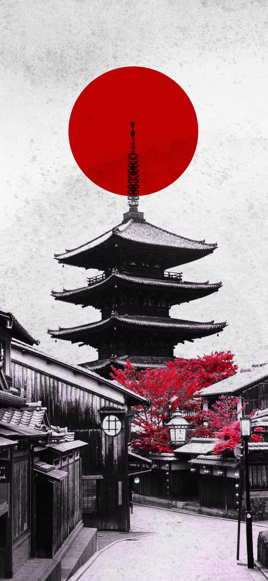 A Red Pagoda With A Red Circle In The Middle Background