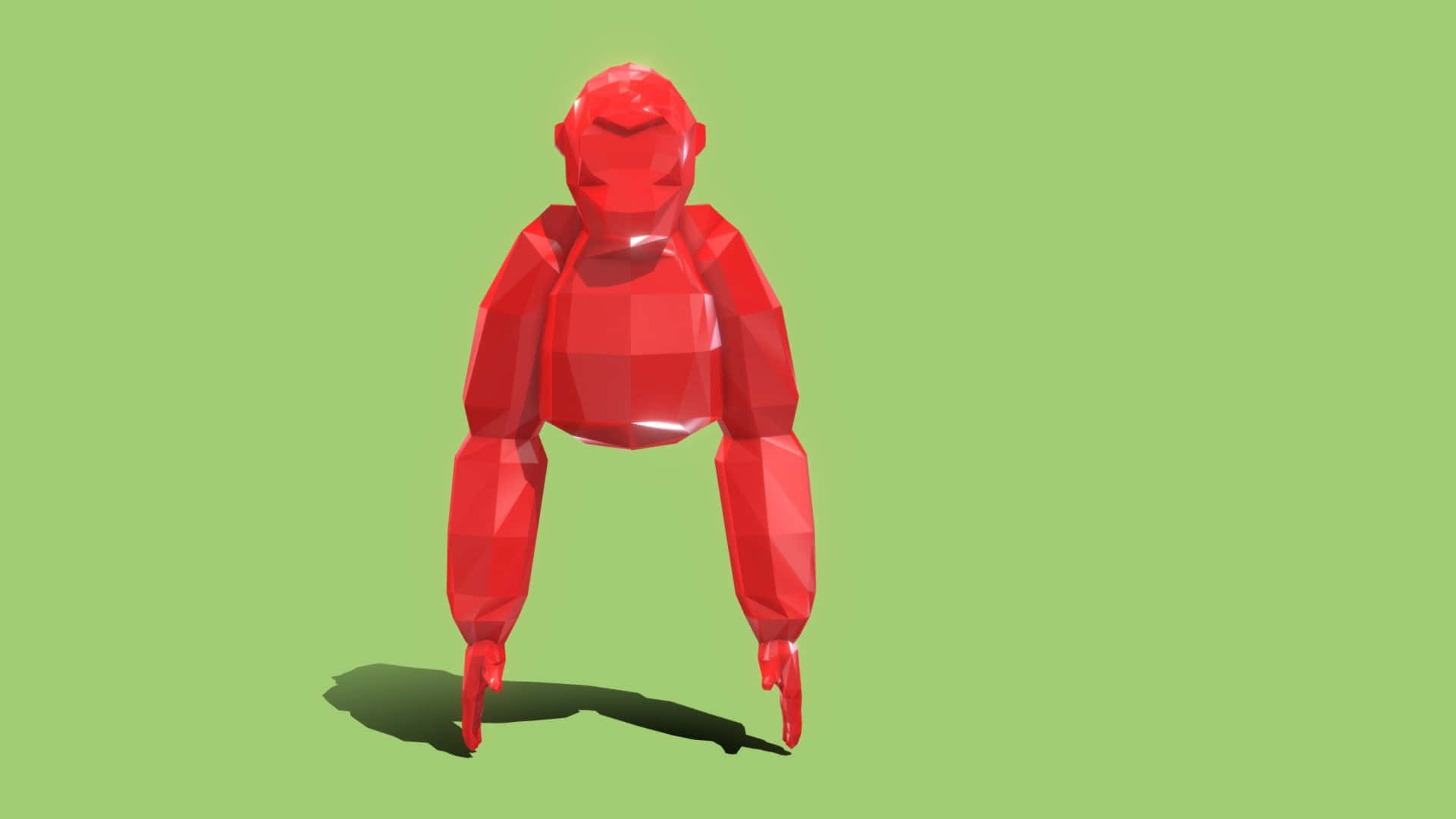 A Red Polygonal Robot Standing On A Green Background