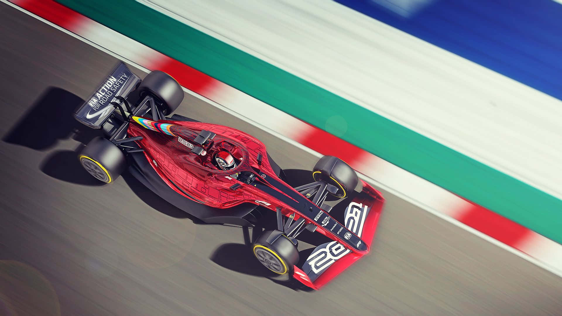 A Red Racing Car Is Driving Down A Track Background