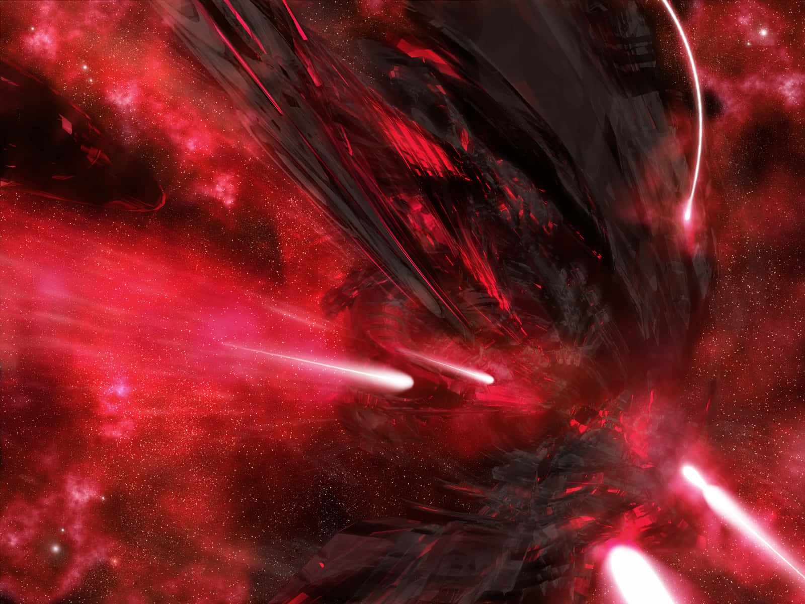 A Red Spaceship In A Red Space Background