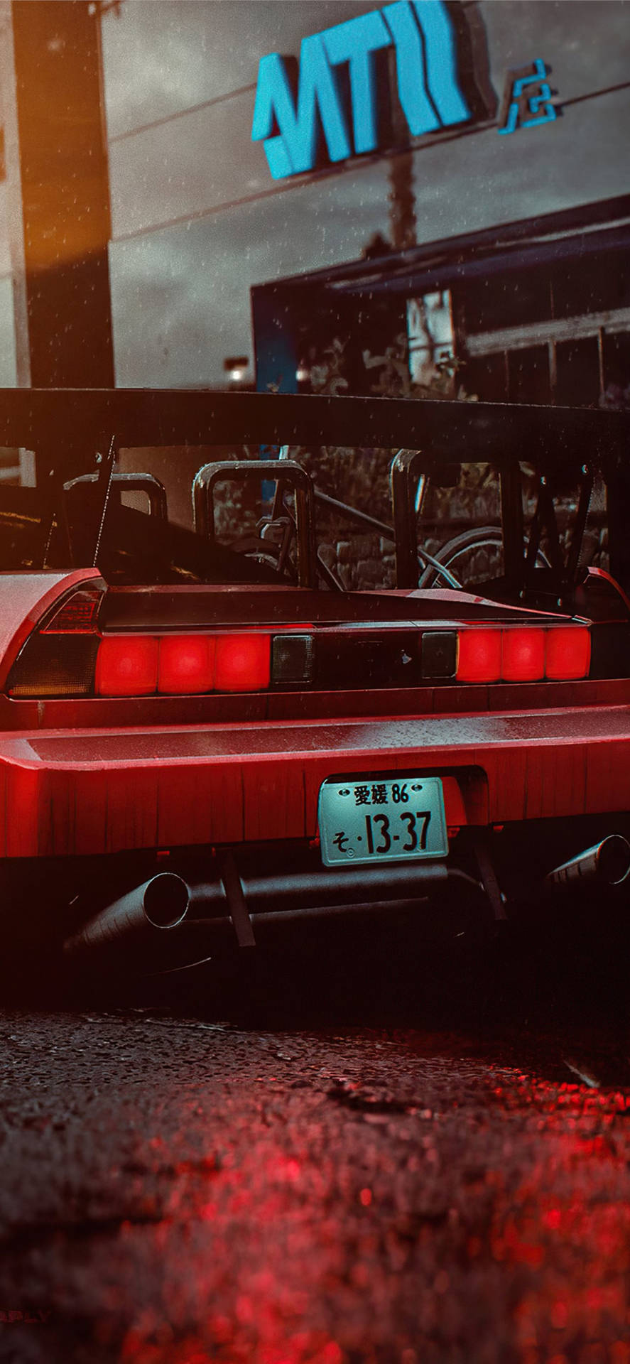 A Red Sports Car Parked On The Street Background