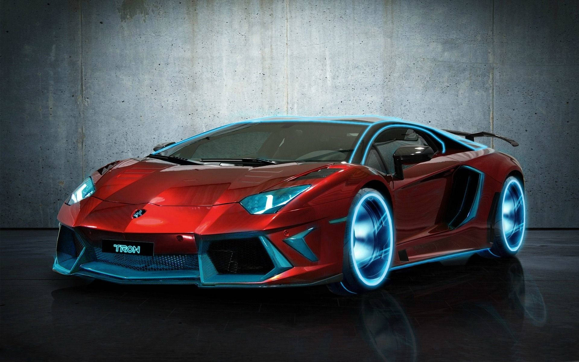 A Red Sports Car With Blue Lights On It Background