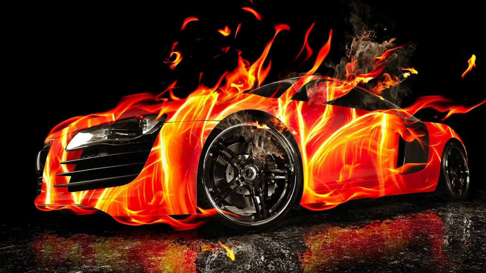 A Red Sports Car With Flames On It