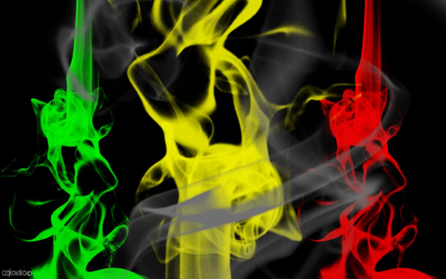 A Red, Yellow And Green Smoke Is Shown On A Black Background Background
