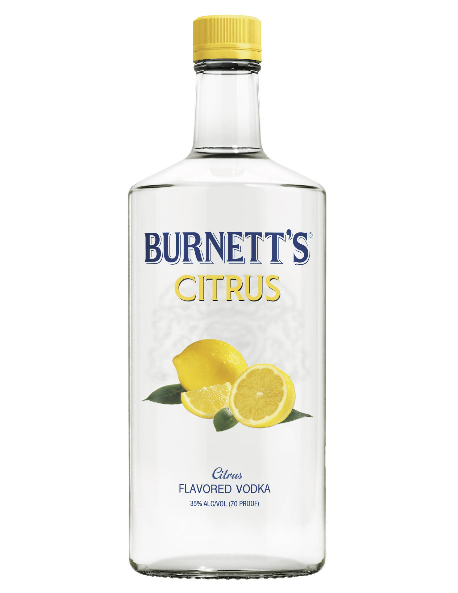 A Refreshing Bottle Of Burnett's Citrus Vodka On Display Background