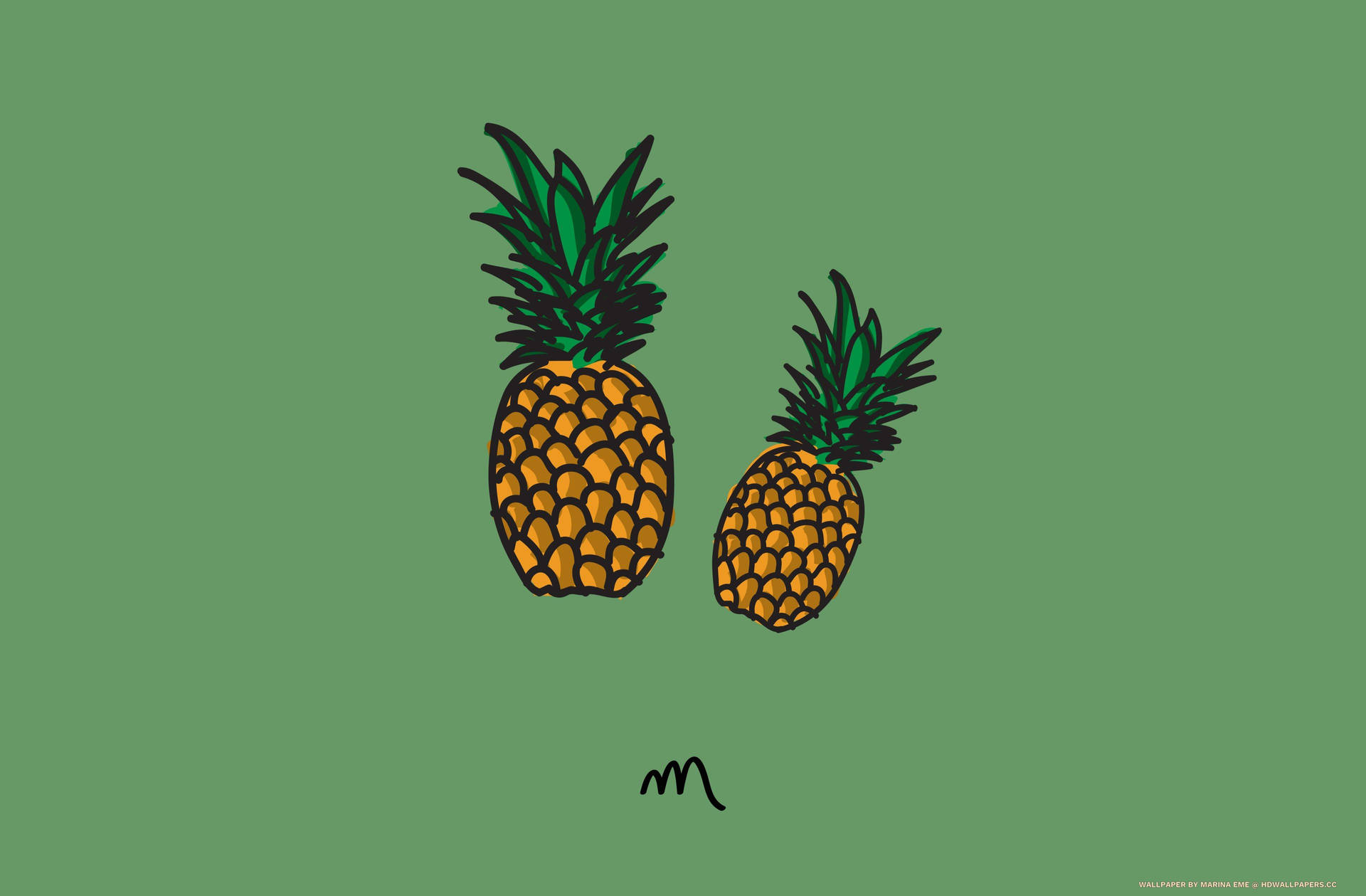 A Refreshing Pineapple Standing Out Against A Green Backdrop Background