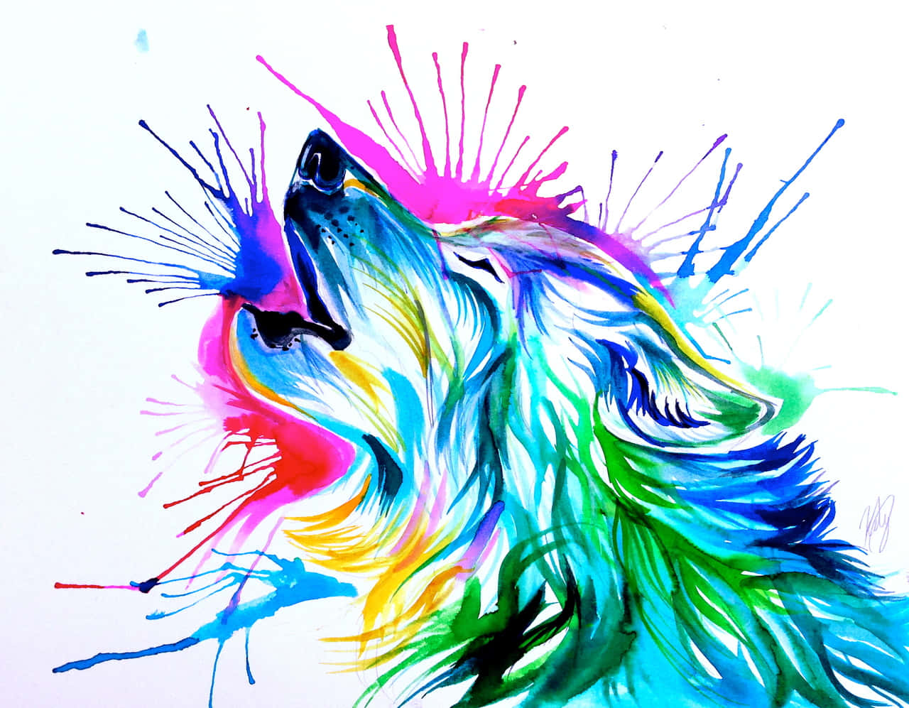 A Regal Rainbow Wolf In The Wilderness Background