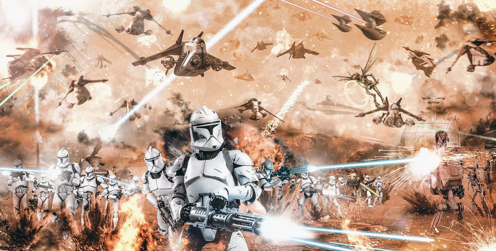 A Regiment Of Clone Troopers Clad In White Armor, Marching To Fulfill Their Duty In The Galactic Republic Background