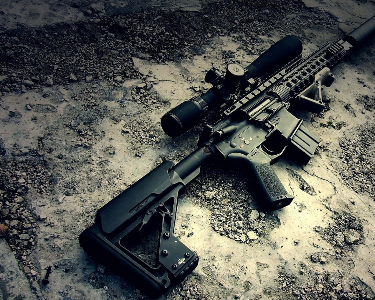 A Rifle Is Laying On The Ground Background