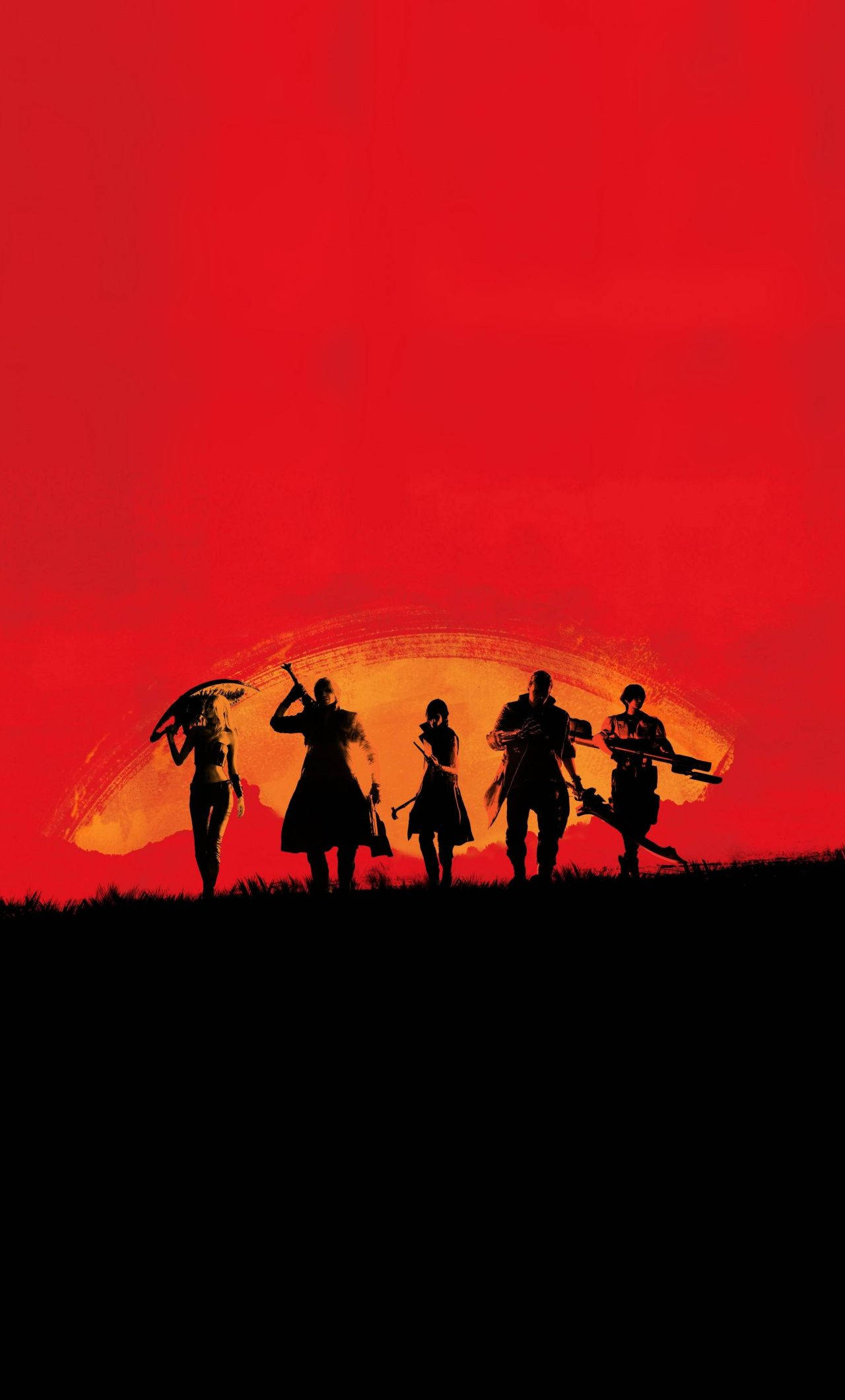 A Riveting Lineup Of Red Dead Characters On Iphone Backdrop Background