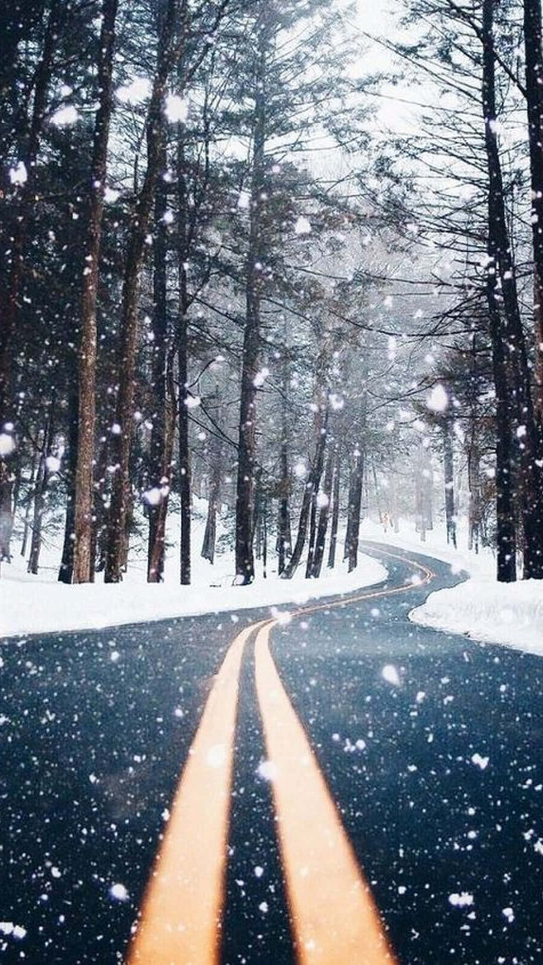 A Road In The Snow With Trees In The Background