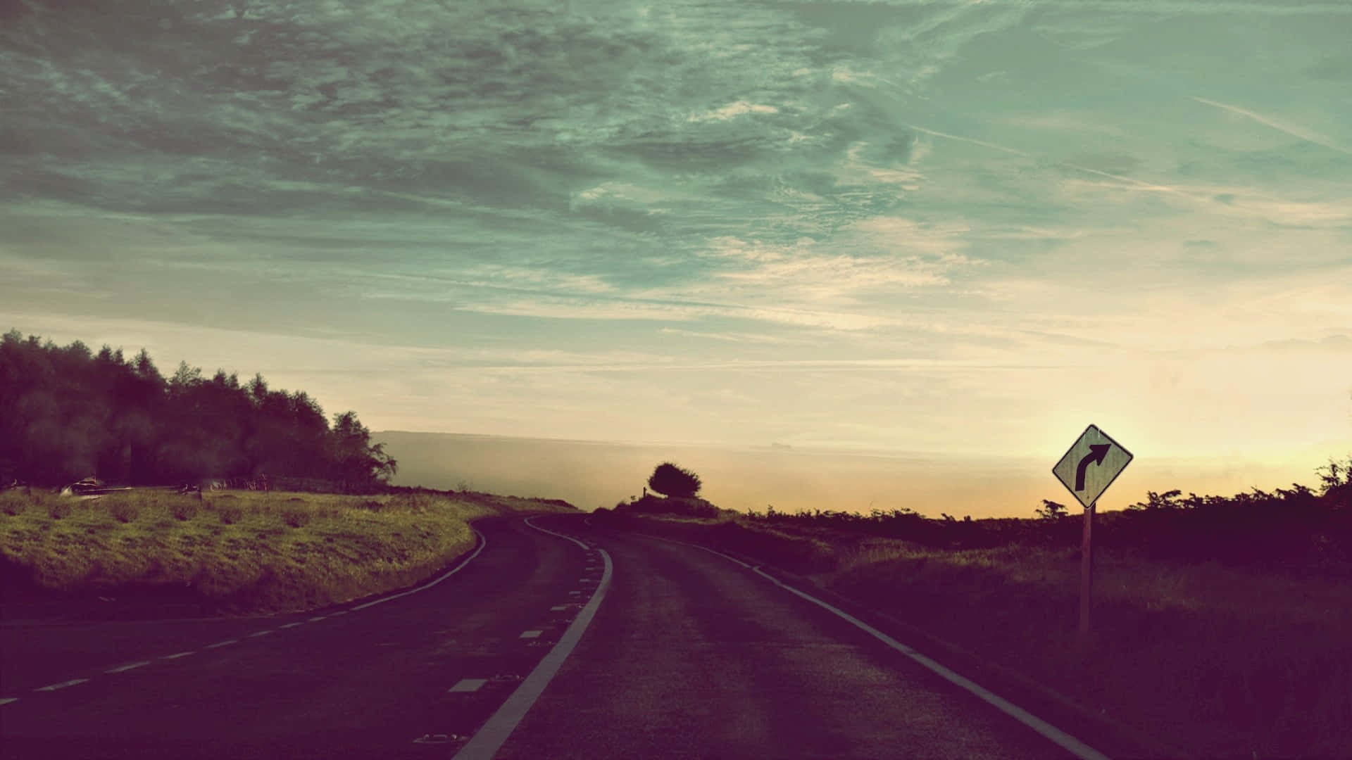A Road With A Sign