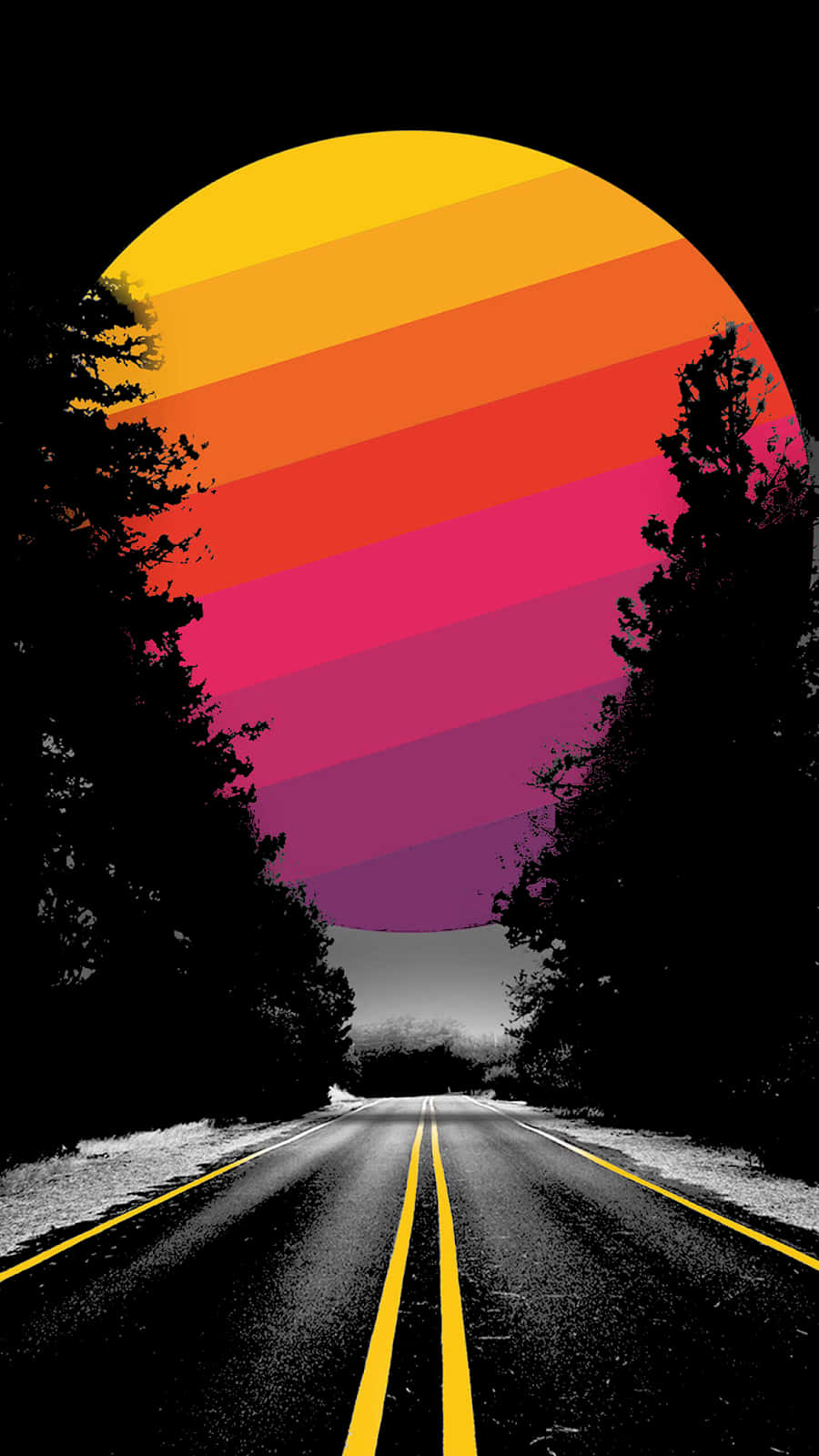 A Road With A Sunset In The Background Background