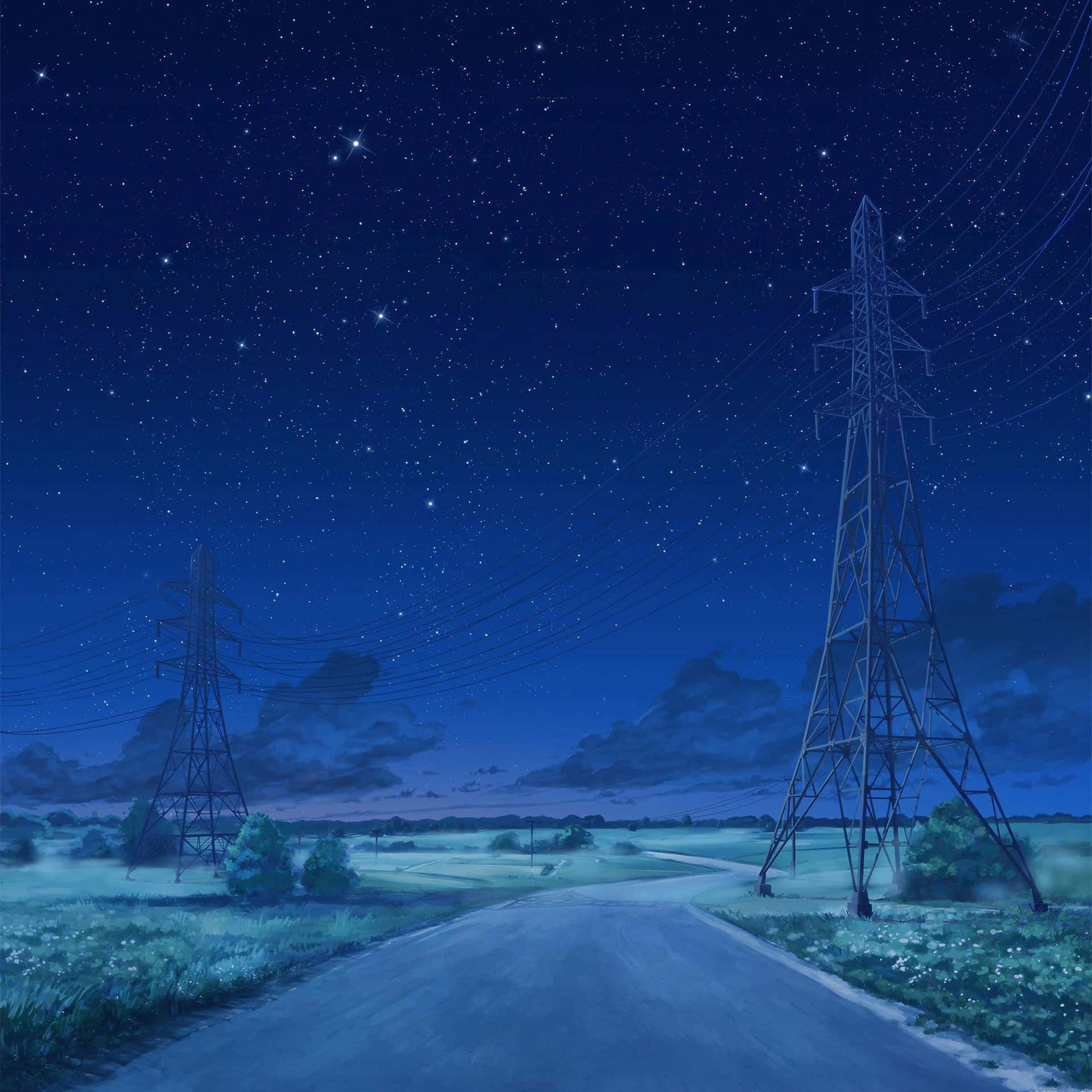A Road With Power Lines Background