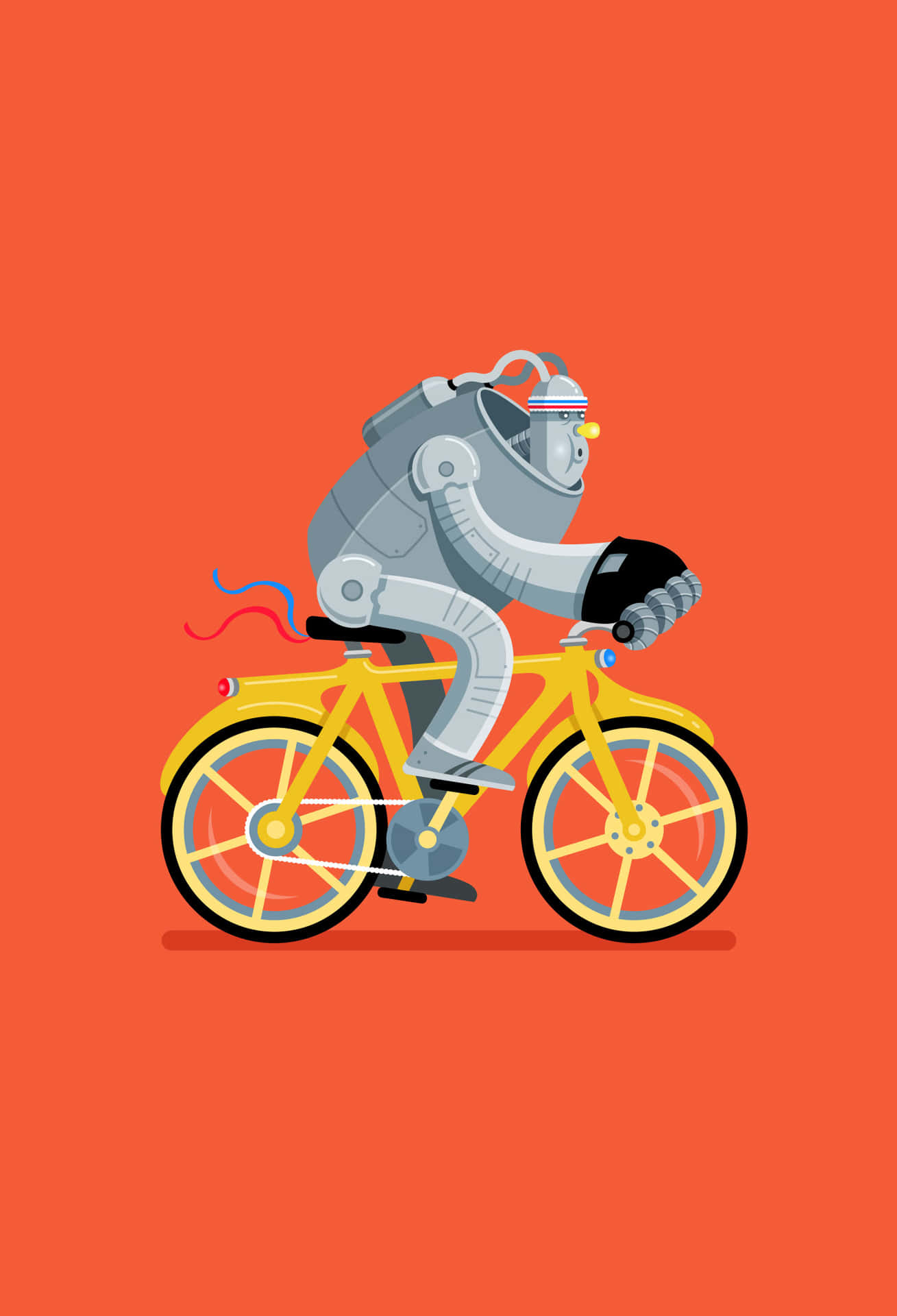 A Robot Riding A Bicycle On An Orange Background