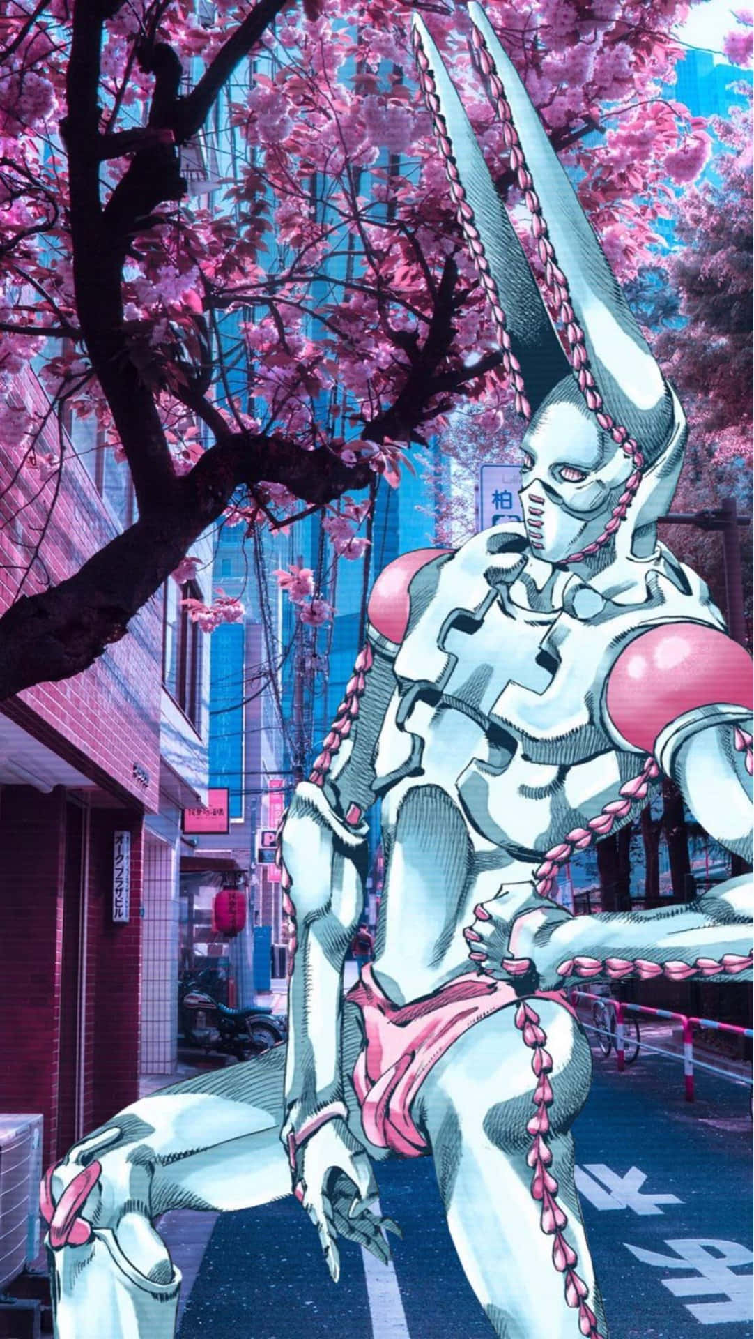 A Robot With A Pink Head And A Pink Dress Background