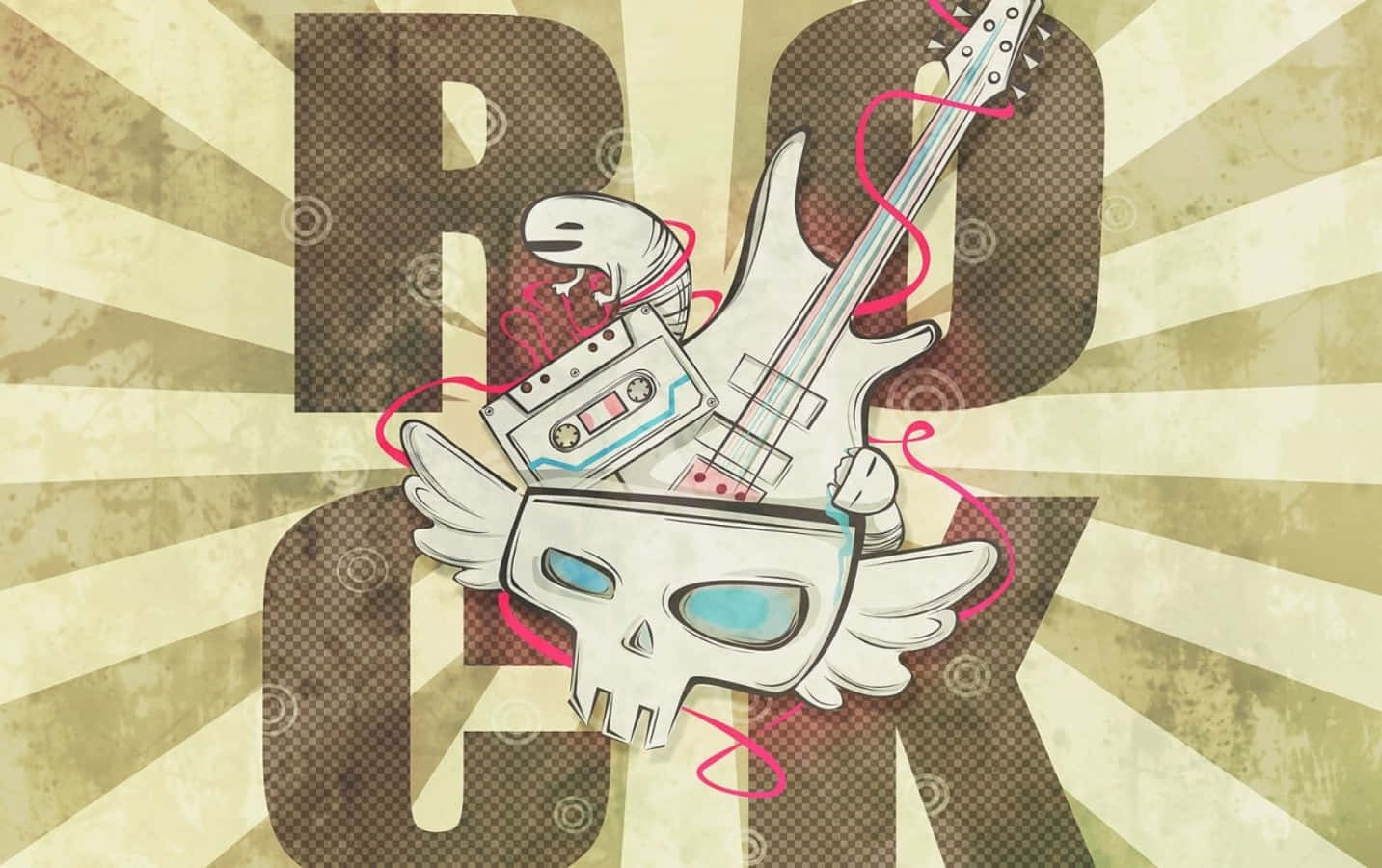 A Rock Poster With A Guitar And A Skull Background