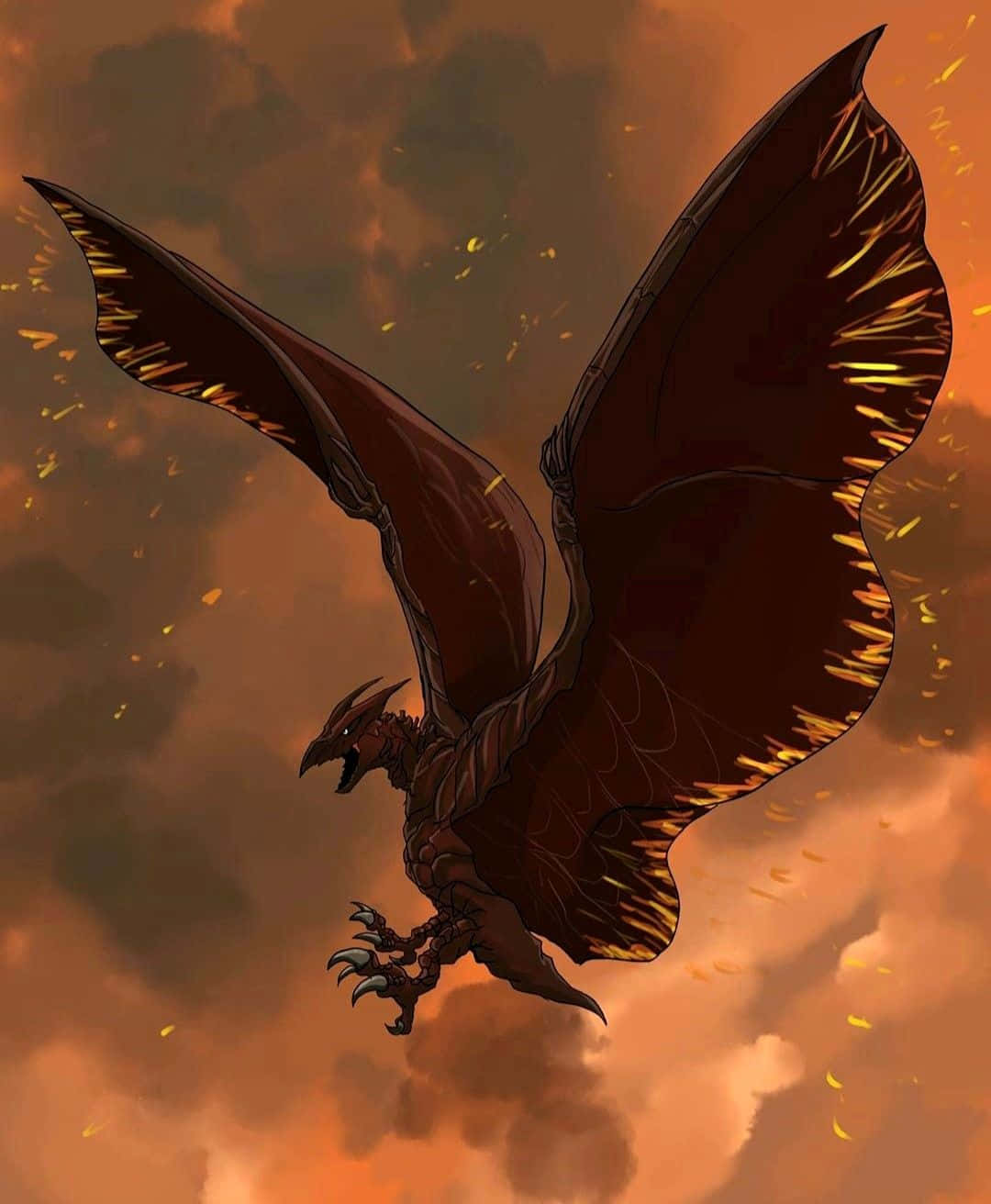 A Rodan, An Impressive And Imposing Bird-like Kaiju From The Toho Kaiju Universe, Soars Across The Sky Above.