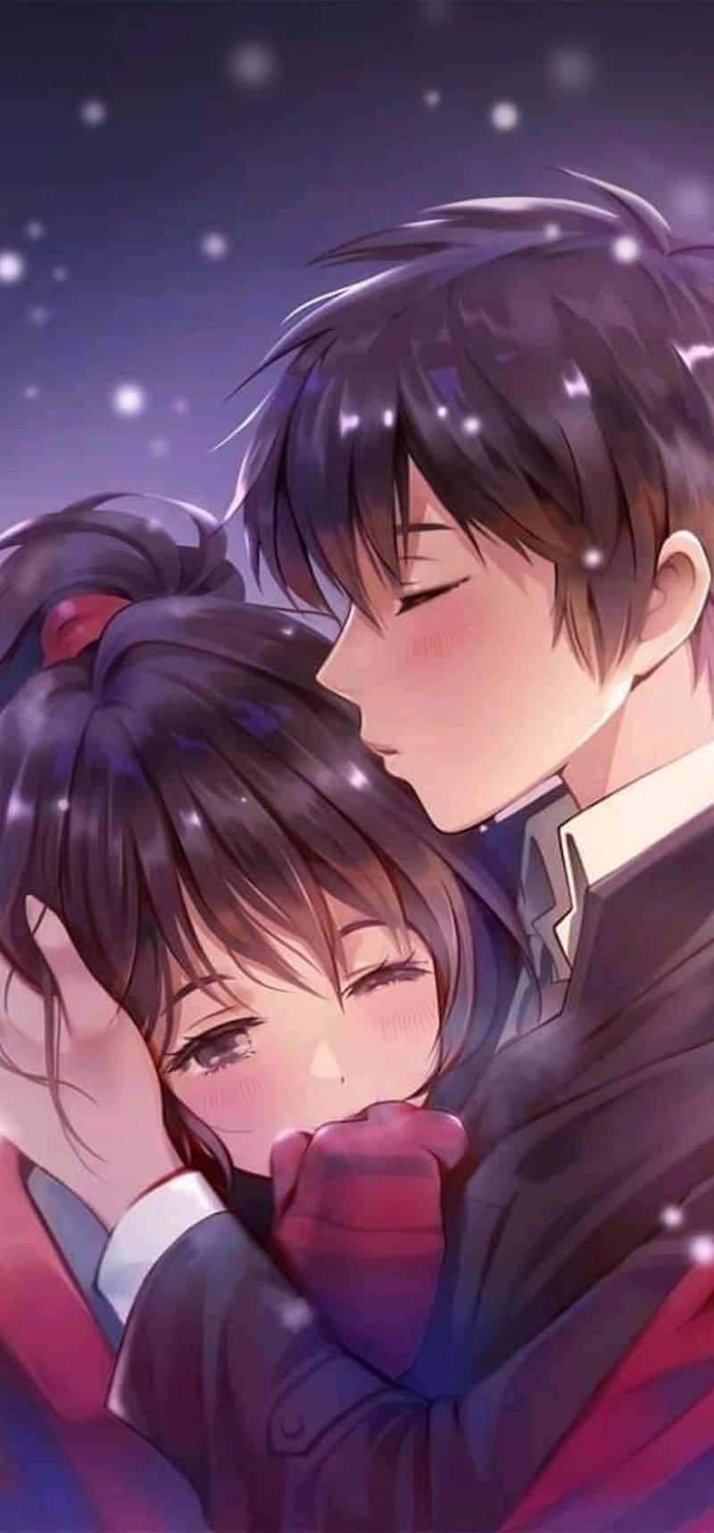 A Romantic Anime Couple Enjoying A Moment Of Bliss.