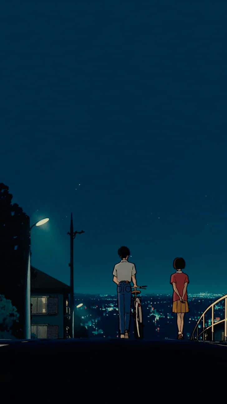 “a Romantic Moment Between Two Anime Characters” Background