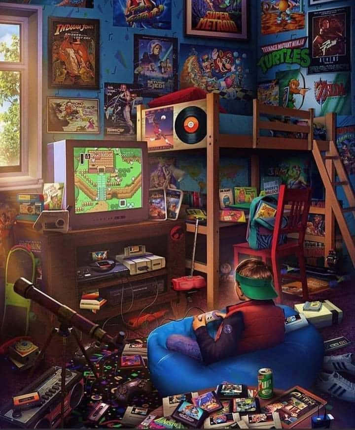 A Room With A Lot Of Video Game Equipment Background