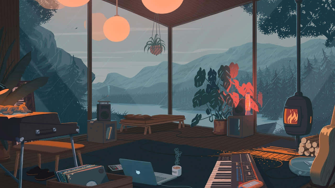 A Room With A Piano, Guitar, And Other Musical Instruments Background