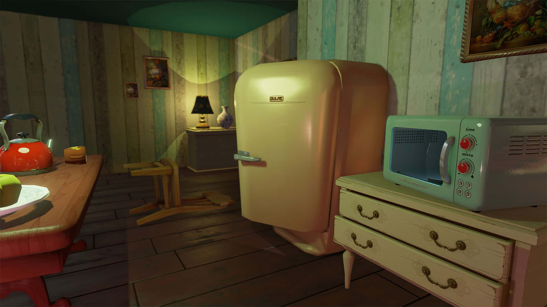 A Room With A Refrigerator And A Stove