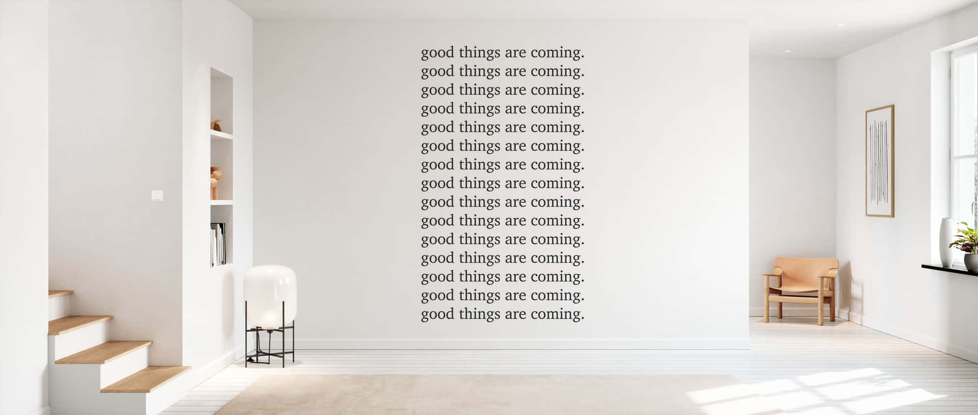 A Room With A White Wall And A Staircase Background