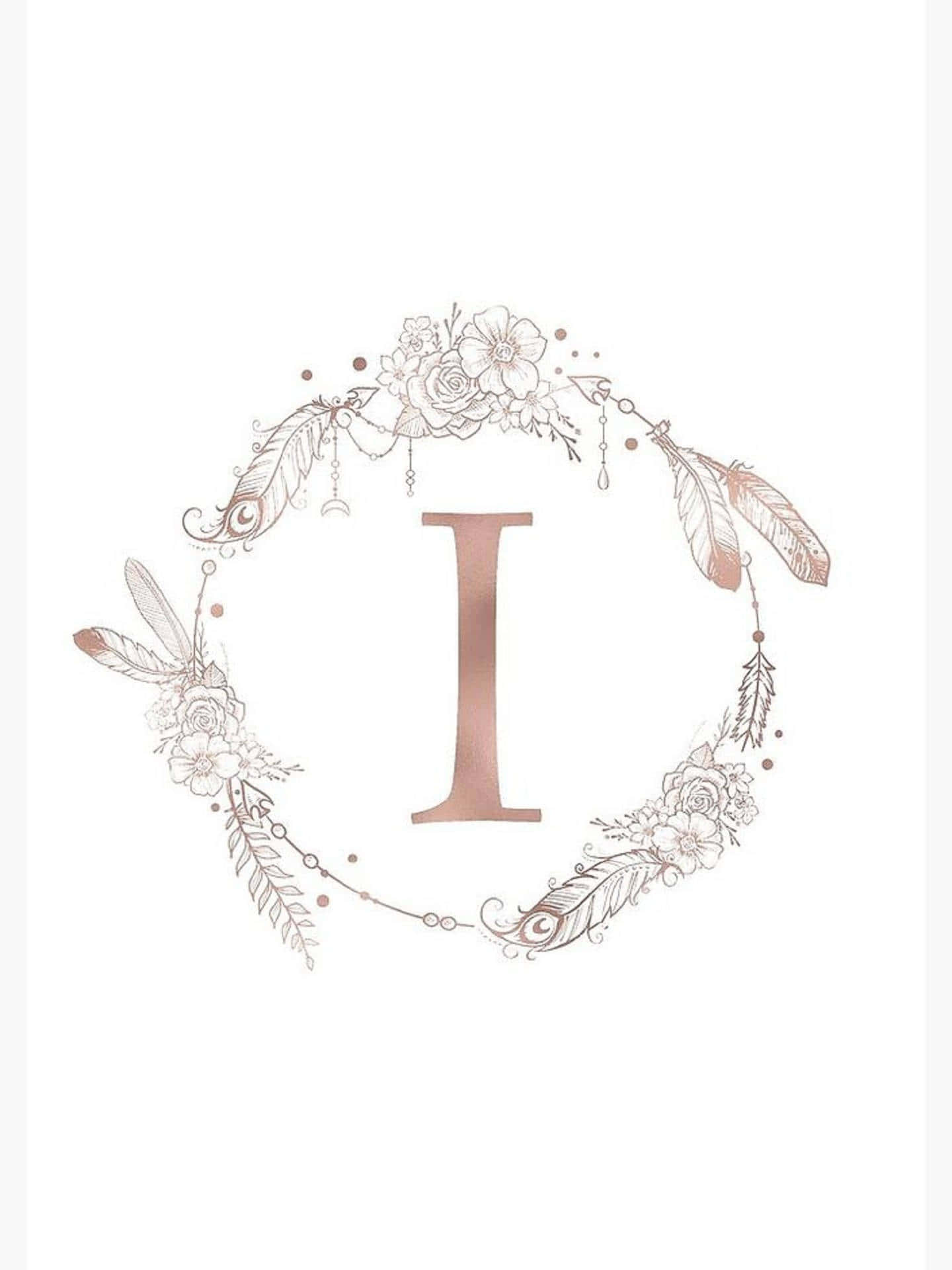 A Rose Gold And White Floral Wreath With A Letter I