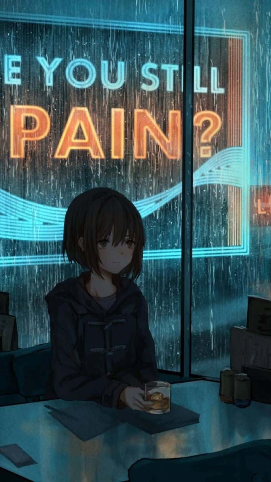 A Sad And Dark Anime Girl In Deep Thought Background